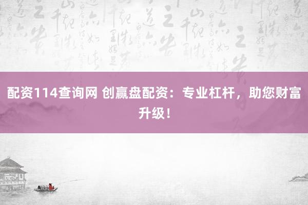 配资114查询网 创赢盘配资：专业杠杆，助您财富升级！