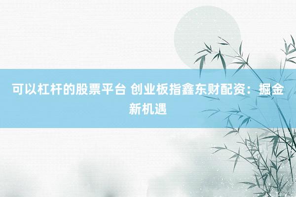 可以杠杆的股票平台 创业板指鑫东财配资：掘金新机遇