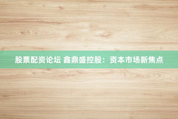 股票配资论坛 鑫鼎盛控股：资本市场新焦点